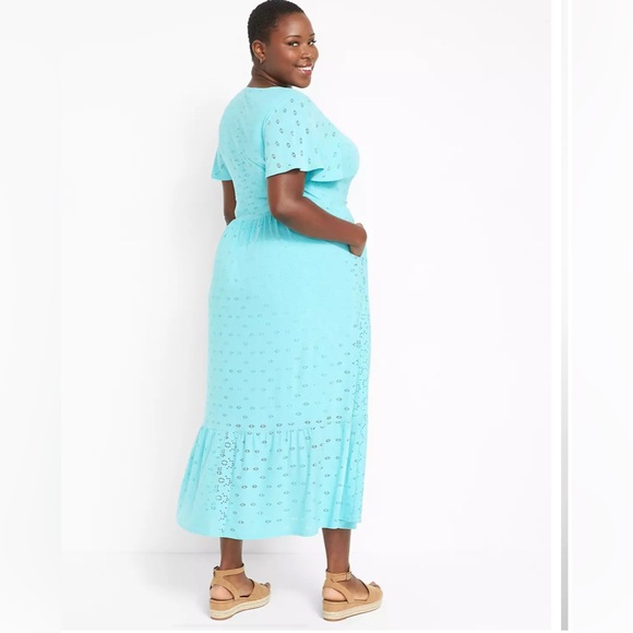 Lane Bryant cottagecore embroidered pastel blue flutter sleeve tiered midi dress - Picture 2 of 8